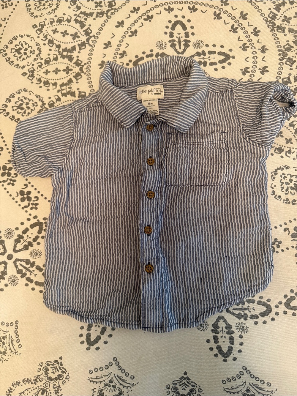 Blue + White Striped Cotton Button-Up Shirt & Shorts Set - Picture 4 of 8